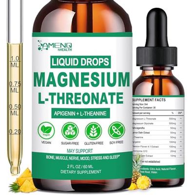 Magnesium L-Threonate Liquid, Triple Calm Magnesium Threonate Apigenin Theanine Plus Passion Flower, Lemon Balm, Liquid Magnesium Glycinate Threonate for Relaxation Sleep Muscle Nerve Health