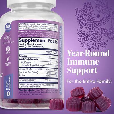 Zand Elderberry Zinc Immunity Gummies with Vitamin C Year-Round Immune Support for Children Adults 60ct, 30 Serv.