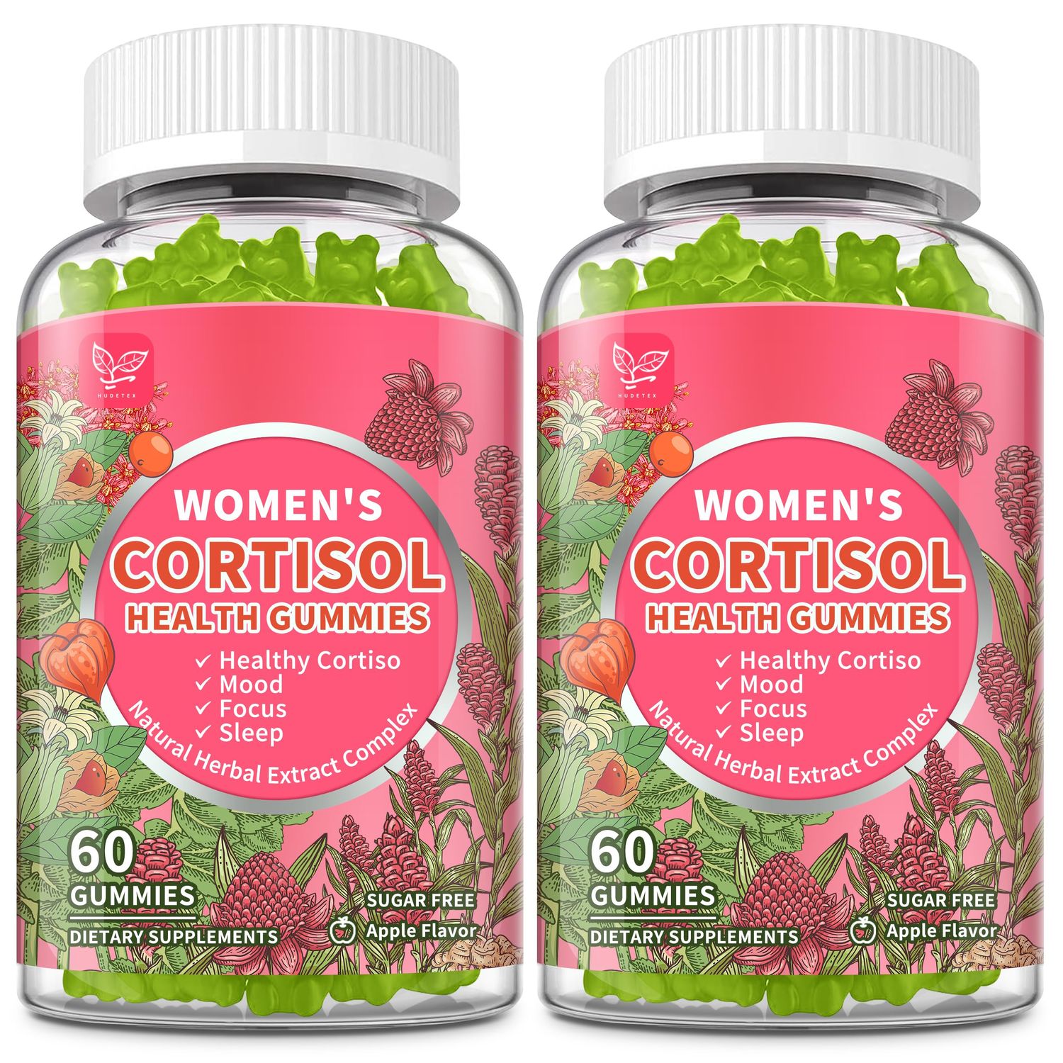 Cortisol Gummies for Women,Cortisol Manager with Ashwagandha,Magnesium,L-theanine,Phosphatidylserine,Rhodiola Rosea,Black Pepper for Mood Support,Adrenal Balance,Sleep,Vegan,Apple Flavor,120 Count