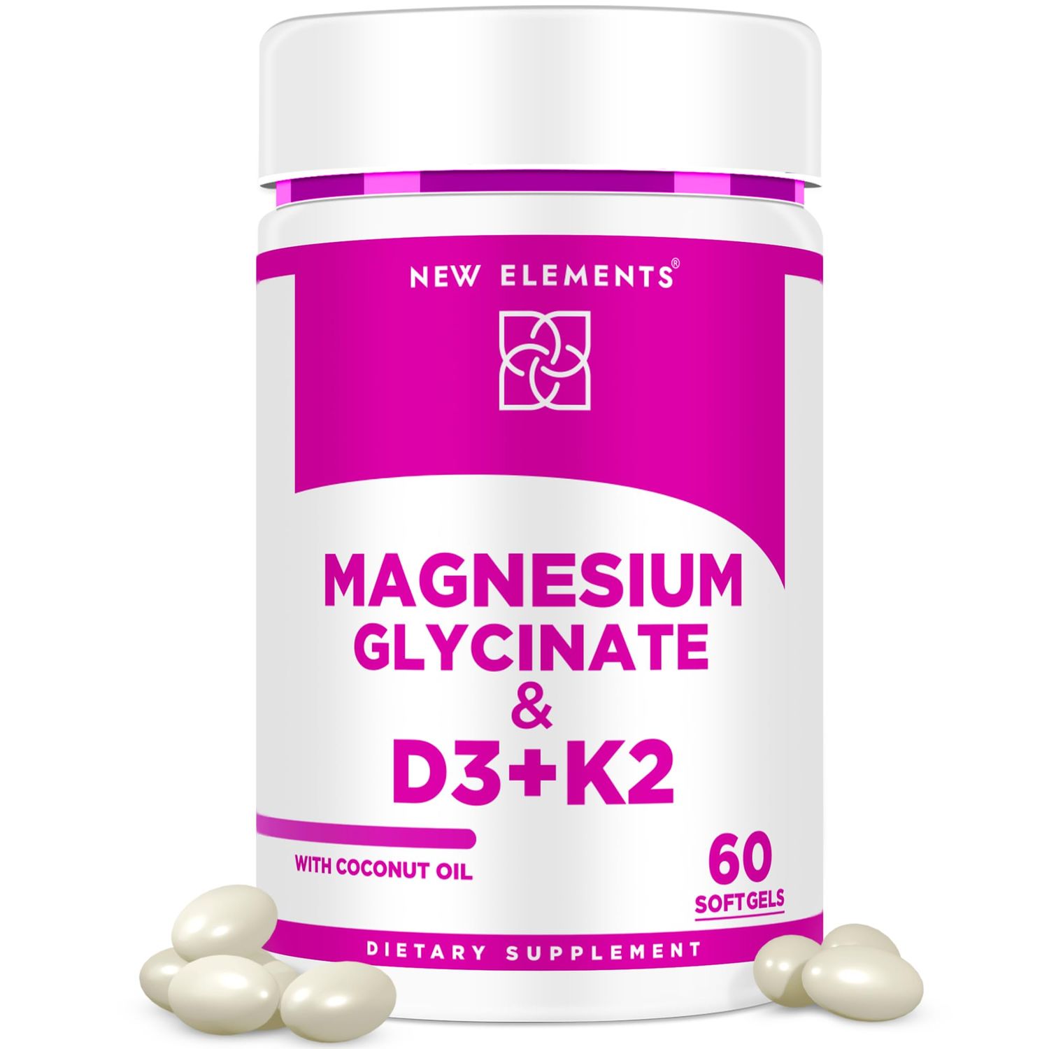 Magnesium Glycinate 500mg with High-Potency Vitamin D3 10000iu Vitamin K2 100mcg Enhanced with Coconut Oil for Optimal Absorption Non-GMO, Gluten-Free, Sugar-Free Softgels