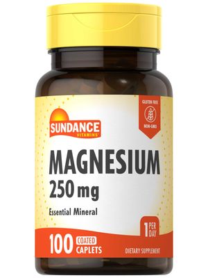 Sundance Magnesium Supplement 250mg 100 Caplets Essential Mineral Formula Vegetarian, Non-GMO, Gluten Free