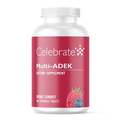 Celebrate Vitamins Multi ADEK Chewables, Iron Free - Daily Bariatric Multivitamin, High Level of Vitamins A, D, E, K B12 for Duodenal Switch Surgery Patients - Berry Sorbert (60 Tablets)