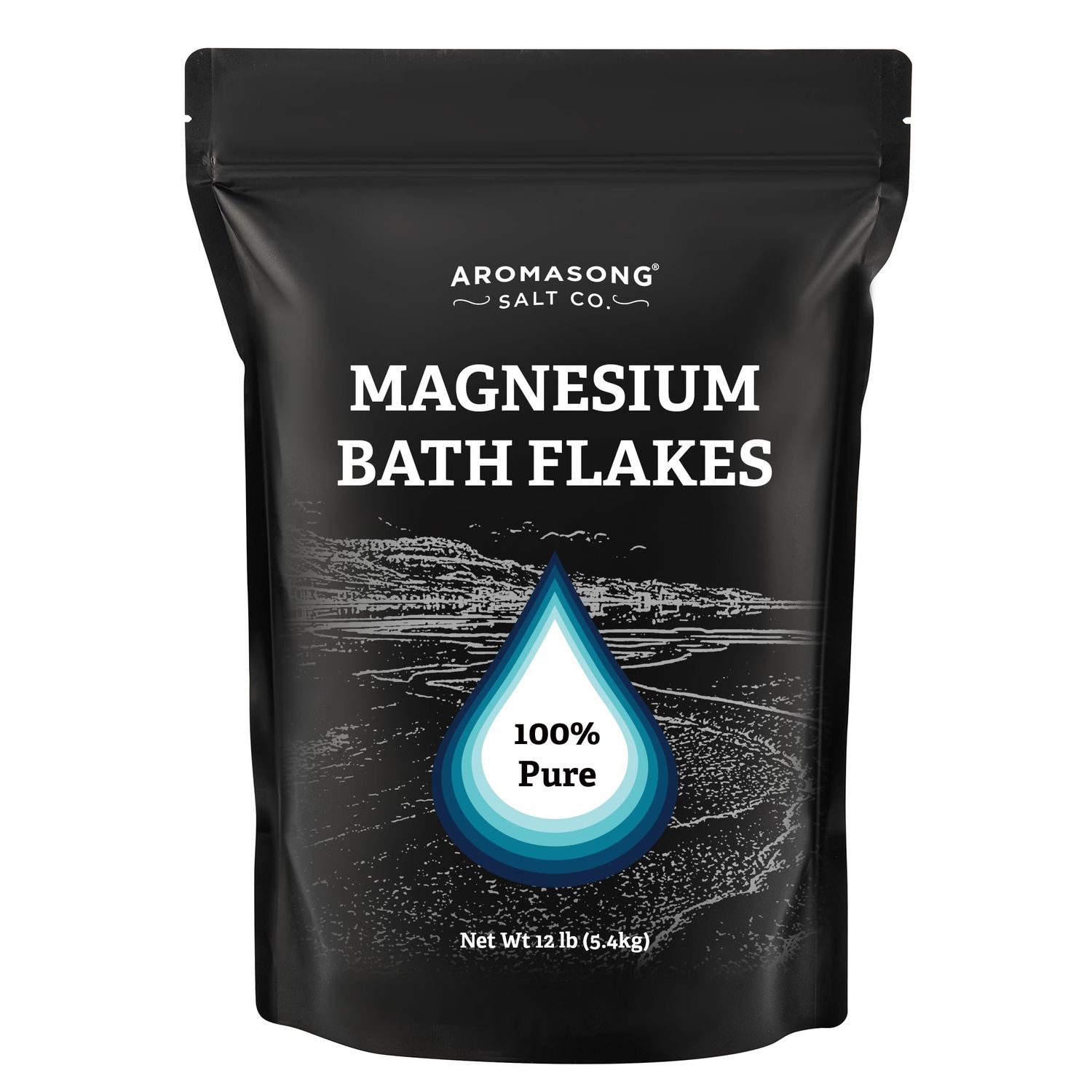 Aromasong Magnesium Flakes from The Dead Sea, 12 LB Resealable Black Bag - Muscle Relaxing Magnesium Chloride Bath Salts Soak for Headaches, Stress Leg Discomfort