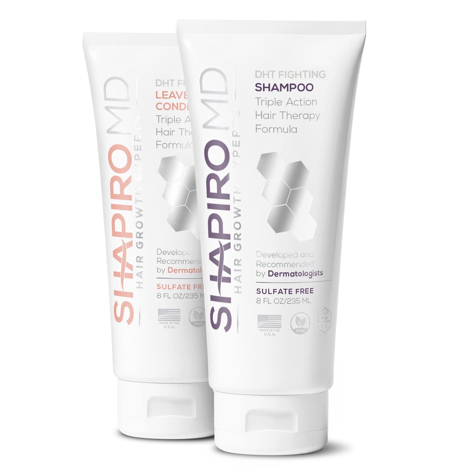 Shapiro MD Hair Growth Experts Shampoo and Leave in Conditioner, DHT Fighting Vegan Formula for Thinning Hair Developed by Dermatologists, Experience Healthier, Fuller Thicker Looking Hair, 1 Month