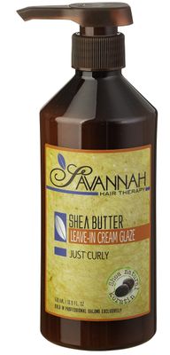 Savannah Hair Therapy Leave In Cream-Glaze - Leave in Conditioner for Curly HairDry Damaged Hair with Shea Butter, 16.9 oz, Cotton and Silk Protein, Vitamin B6 - Sulfate Free Curl Defining Cream