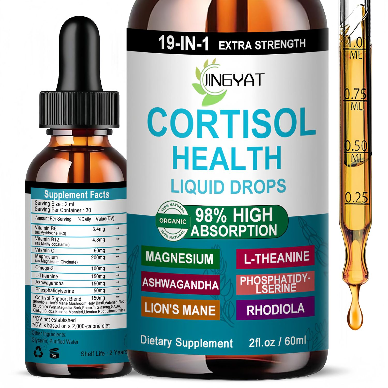Cortisol Supplements for Women,19-in-1 Cortisol Supplement Liquid Drops wMagnesium,L-Theanine,Ashwagandha,Omega-3, High Absorption Hormone Balanced for Women Drops - Sleep Focus Mood, Non-GMO