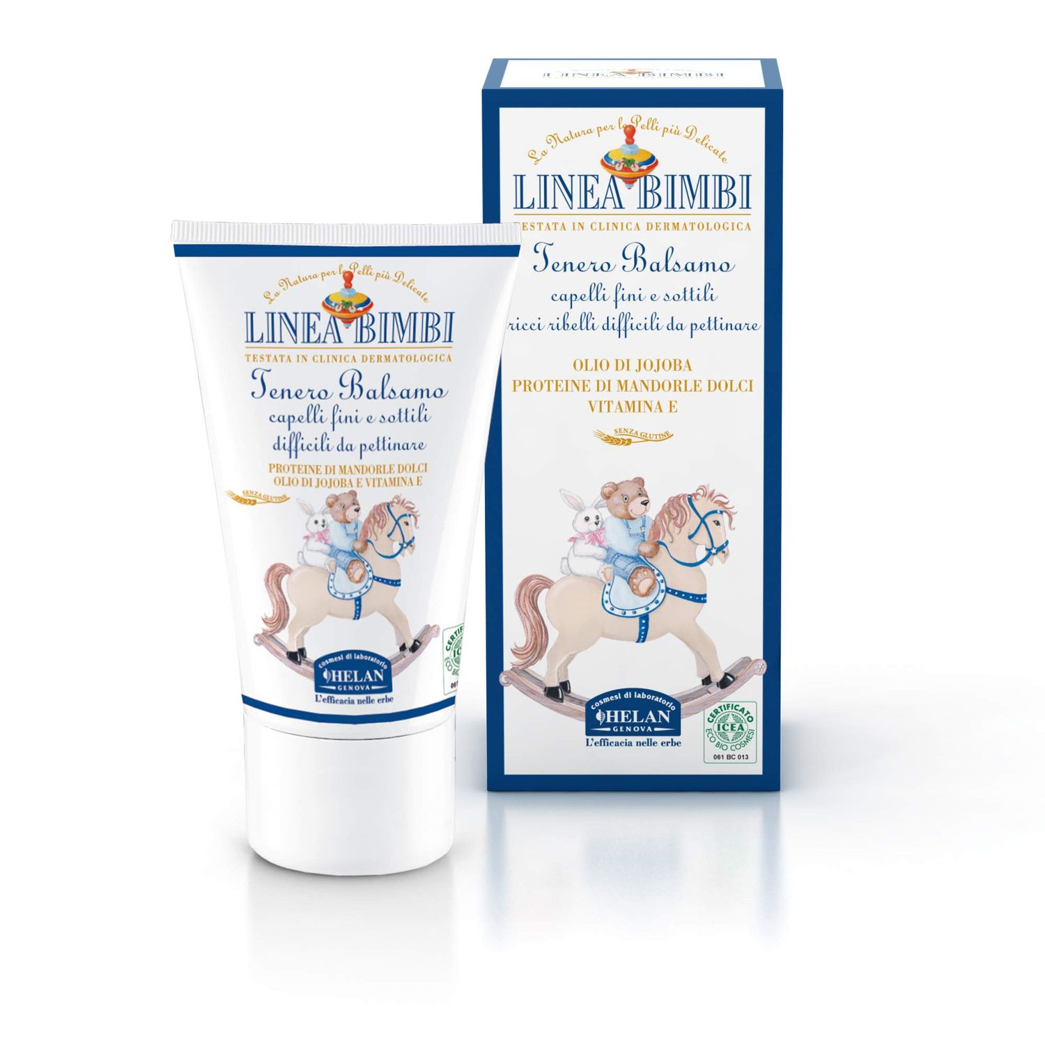 Helan Linea Bimbi - Gentle Hair Conditioner for Children, Detangler for Curly and Hard-to-Comb Hair for Boys and Girls, Paraben and Silicone Free with Jojoba Oil Sweet Almond, Made in Italy, 50fl oz