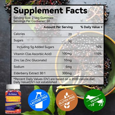 SmildeHeal Elderberry Gummies, Elderberry Extract 300mg, with Vitamin C and Zinc, Strawberry Flavor Gummies, Non-GMOs, Gluten Free, Vegan-Friendly, Immune Support, 60 Count (Pack of 2)