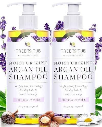 Tree to Tub Lavender Dry Hair Shampoo for Sensitive Scalp - Gentle Hydrating Dry Scalp Shampoo for Women Men, Moisturizing Sulfate Free Shampoo wOrganic Argan Oil, Chamomile, All Natural Aloe Vera