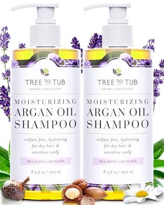 Tree to Tub Lavender Dry Hair Shampoo for Sensitive Scalp - Gentle Hydrating Dry Scalp Shampoo for Women Men, Moisturizing Sulfate Free Shampoo wOrganic Argan Oil, Chamomile, All Natural Aloe Vera