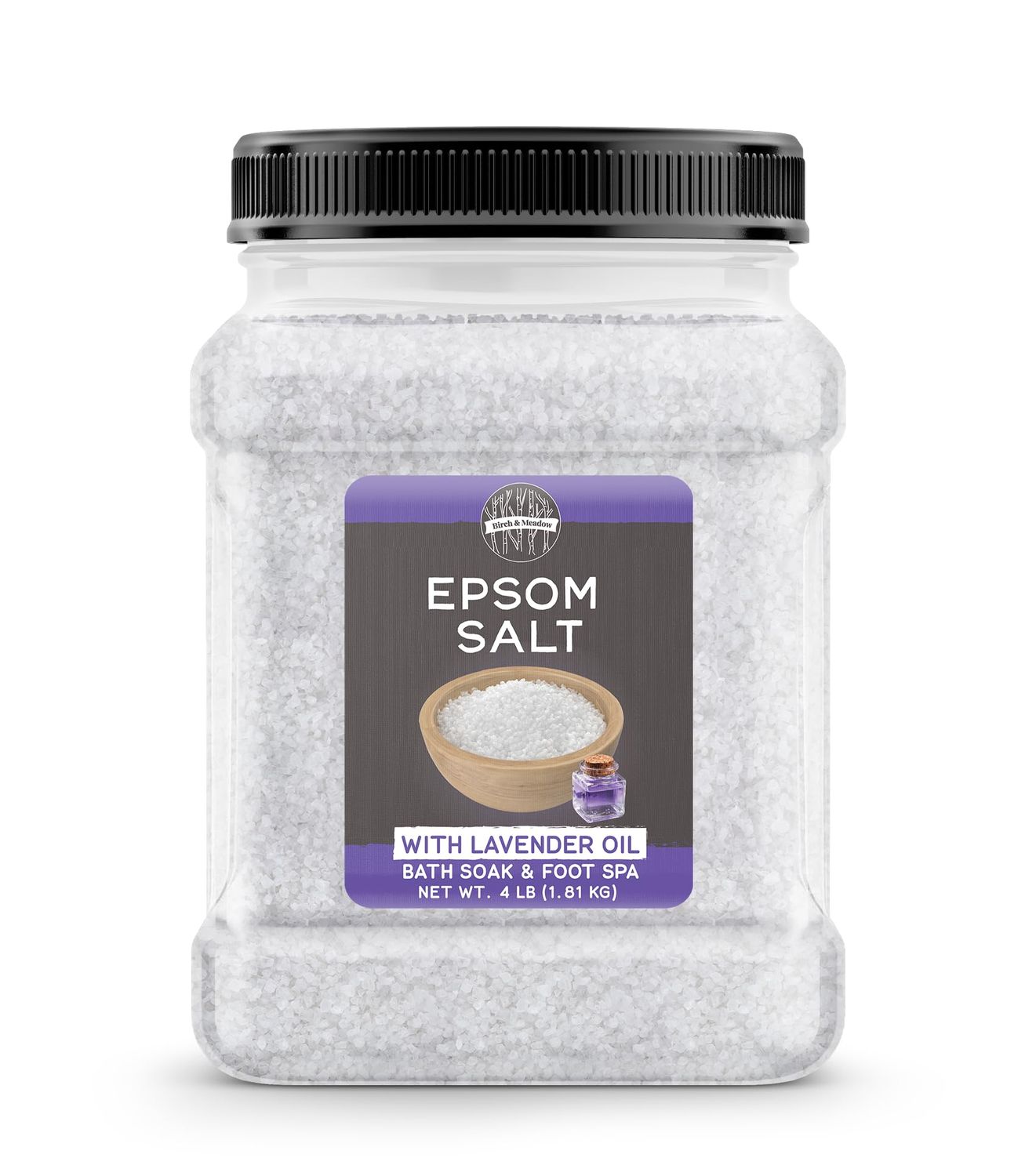 Birch Meadow Epsom Salt with Lavender Oil, 4 lb, Magnesium Sulfate, Bath Soak, Rejuvenating Scent