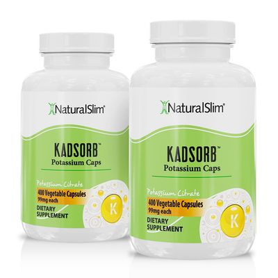 NaturalSlim Natural Potassium Citrate Gluconate 99 mg - Kadsorb Supports Electrolyte Balance Normal pH - Absorbable Potassium Supplements with Essential Minerals - Non GMO 400 Capsules 2 Pack
