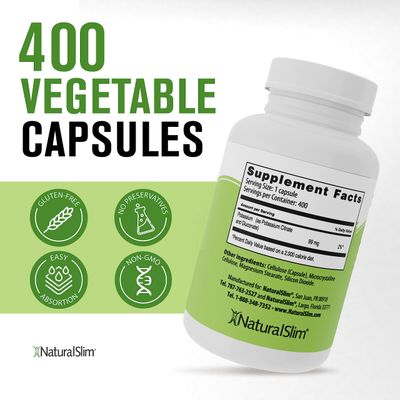 NaturalSlim Natural Potassium Citrate Gluconate 99 mg - Kadsorb Supports Electrolyte Balance Normal pH - Absorbable Potassium Supplements with Essential Minerals - Non GMO 400 Capsules 2 Pack