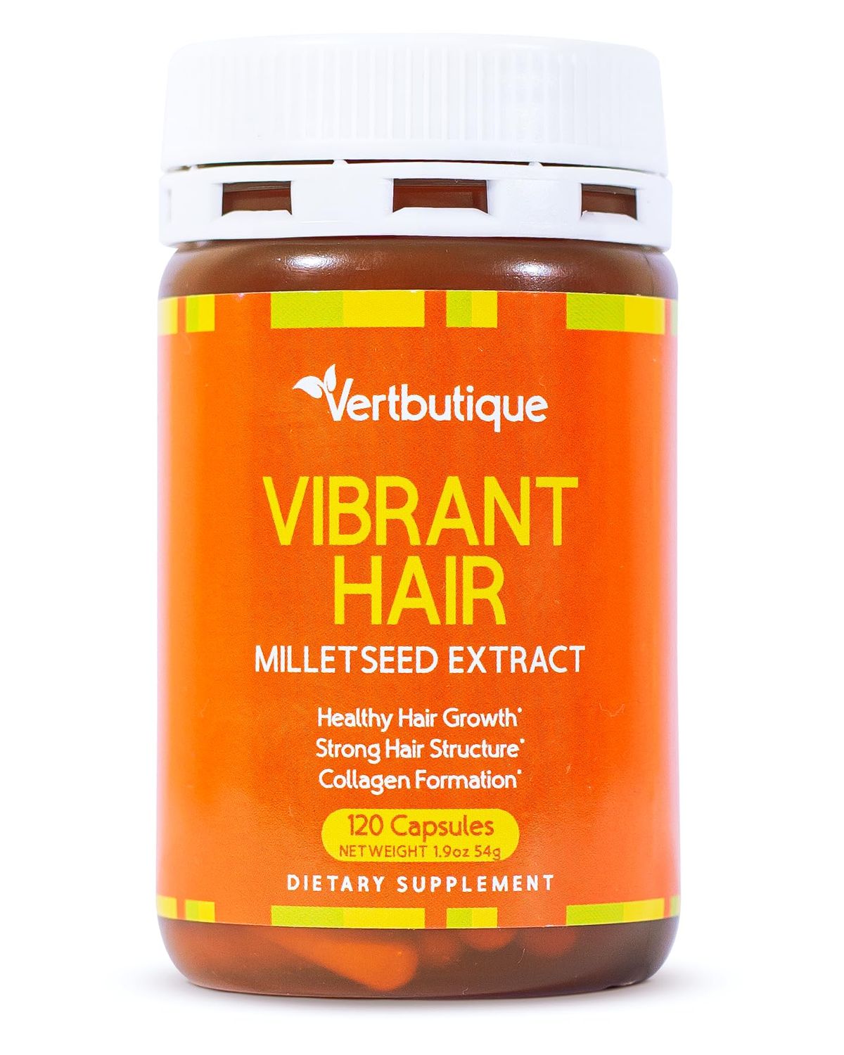 Vertbutique Vibrant Hair - for Natural Growth, Strenght,Shine- Hair Growth Product for Men Women -Supplement with Millet Seed, Vitamin C, Biotin, Zinc, Pantothenic Acid -120 Easy Swallow Capsules.