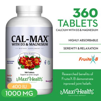 Maxi Health Calcium Magnesium Supplement with Vitamin D3 and Boron - Kosher Bone Health Nighttime Formula, Calcium Citrate CalMag Vitamin D (360 Tablets)
