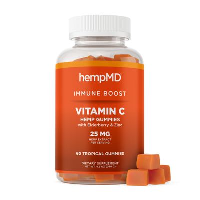 hemp MD 1500 mg Vitamin C Immunity Gummies - Relax and take Care of Your Immune Health. Infused with Citrus Burst Flavor with 25mg Hemp Extract, Vitamin D, E, Elderberry, Zinc 60 Ct
