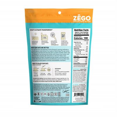 ZEGO Double Protein Raw Oats, Organic, Purity Protocol Gluten Free, GIyphosate Free, 14oz Bags, Bundle of 5 Bags (70oz total)