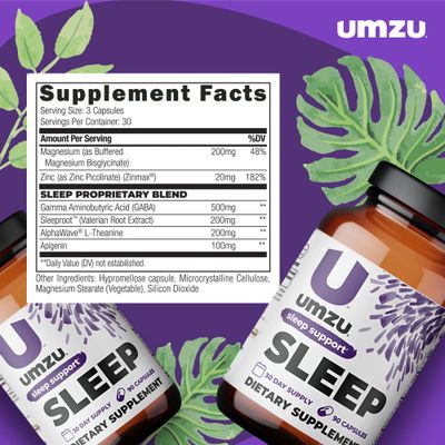 UMZU Magnesium Sleep Support Supplements with GABA and L-Theanine, Complete Body Relaxation and Mood Support, Non-Melatonin Formula - 180 Capsules
