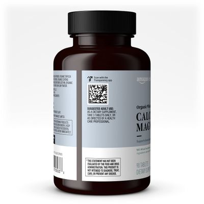Amazon Elements - Organic Whole Food Calcium Magnesium, Vegan, Gluten Free, 90 tablets