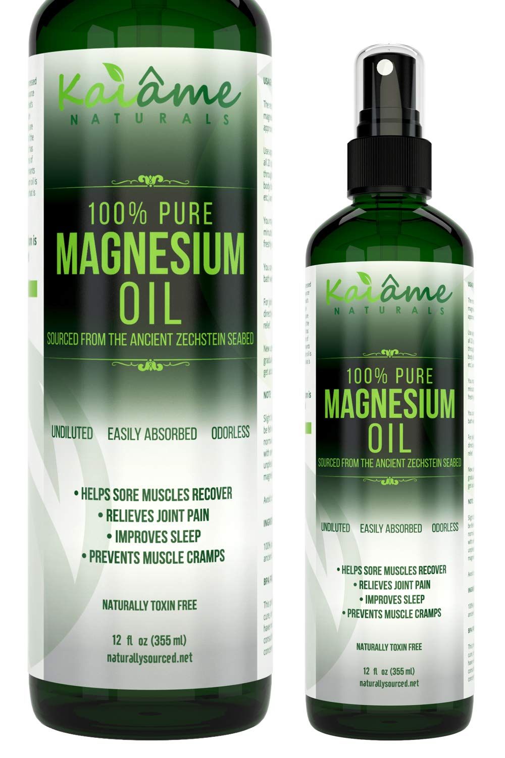 Kaiame Naturals Magnesium Oil Spray, Large 12 oz, Undiluted, Pure and Organic, Sourced from Ancient Zechstein Seabed