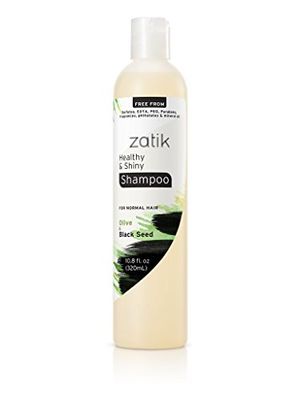 Zatik Naturals - Healthy and Shiny Shampoo with Olive and Black Seed - Vegan, Toxic free, Volumizing, Safe for Color Treated hair, 10.8 fl oz, 320 mL.
