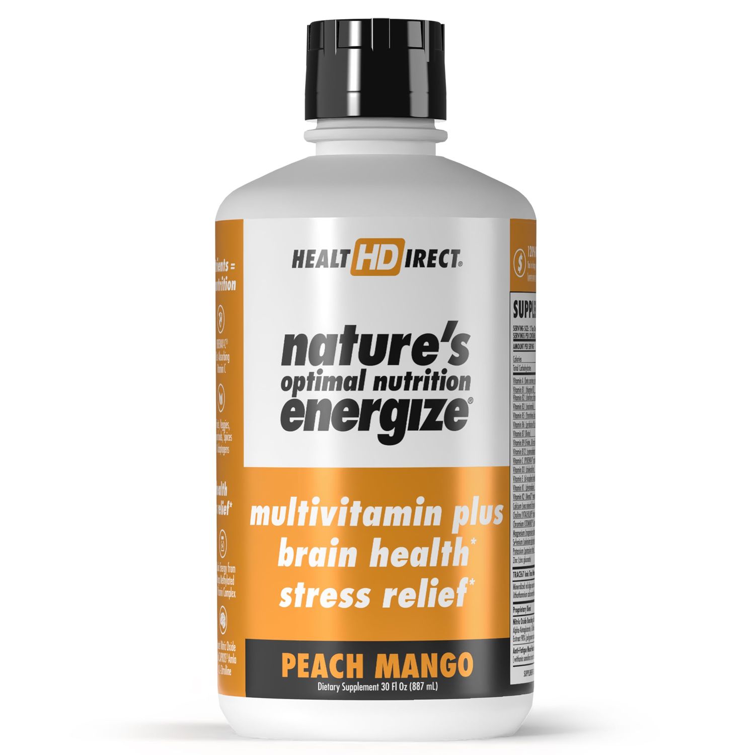 HEALTH DIRECT - Nature&#39;s Optimal Nutrition Energize Liquid Multivitamin Superfood - 140 Nutrients - Mental Clarity Energy - Immune Cardiovascular Support - 30 Servings - Peach Mango