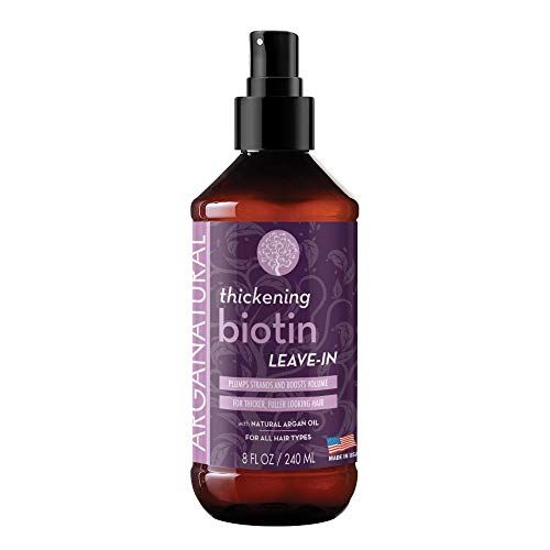 Arganatural Hair Leave In Conditioner Detangler with Thickening Biotin, 8 fl oz Spray Bottle, Helps Fortify Weak Thinning Hair