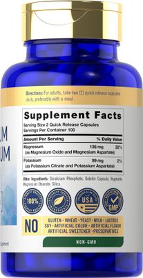 Carlyle Potassium Magnesium Supplement 200 Count Non-GMO Gluten Free Complex