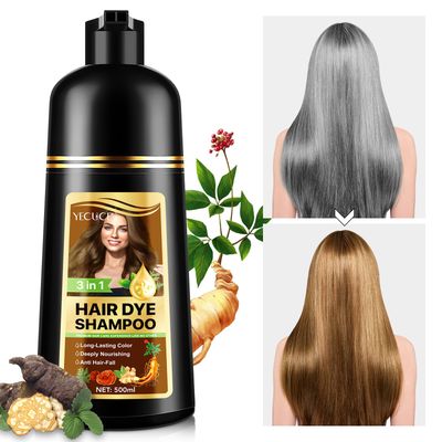 FSLHCY Instant Hair Dye Shampoo, 500ml Color for Gray Coverage, Nature Herbal 3 in 1 for Men and Women, Long Lasting 16.9 Fl Oz (Brown)