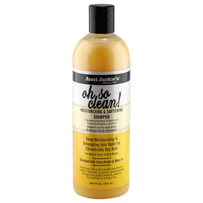 Aunt Jackie&#39;s Curls and Coils Oh So Clean Deep Moisturizing and Softening Hair Shampoo for Natural Curls, Coils and Waves, Enriched shea Butter, 16 oz