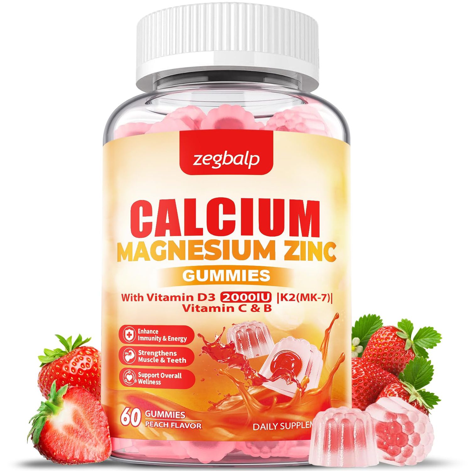 ZEGBALP Calcium Magnesium Supplement Gummies for Adult - Calcium Citrate 1000mg Magnesium Glycinate with Zinc Vitamin D3 K2 Sugar Free - Support for Muscles, Immune, Mood Energy