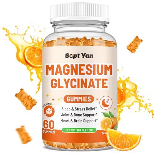 Magnesium Gummies for Adults - Magnesium Glycinate Supplement with Vitamin B6, L-theanine, Vitamin D, CoQ10 - Magnesium Comlex Gummies for Mood, Bone Muscle, Sugar Free Orange Flavor 60 ct