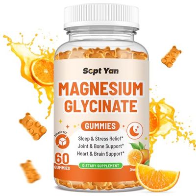 Magnesium Gummies for Adults - Magnesium Glycinate Supplement with Vitamin B6, L-theanine, Vitamin D, CoQ10 - Magnesium Comlex Gummies for Mood, Bone Muscle, Sugar Free Orange Flavor 60 ct