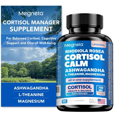 MEGNETA Cortisol Manager Supplement for Women Men, 16-in-1 Super Calm Cortisol with Magnesium, Ashwagandha L-Theanine - Supports Relaxation, Cortisol Focus