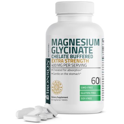 Bronson Magnesium Glycinate 400mg Extra Strength, Vegetarian, Chelated for Absorption Gentle on The Stomach, Non-GMO, 60 Tablets