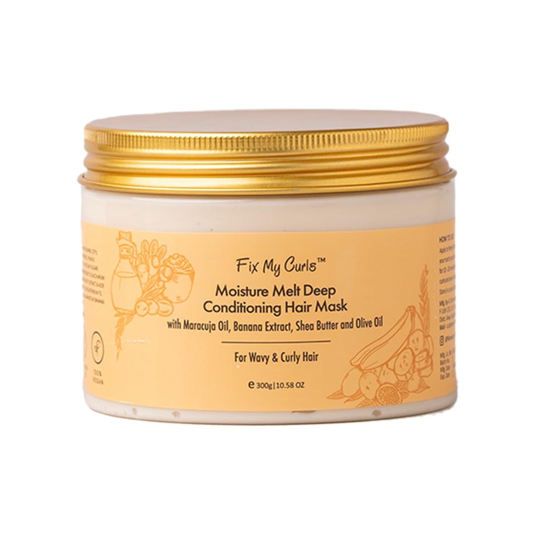 FIX MY CURLS Moisture Melt Deep Conditioning Hair Mask for Dry, Damaged, and Chemically Treated Hair 8 Magical Oils, Shea Butter, Vitamins Pro-Keratin Bond Repair Weekly Revitalization, (10.58oz)