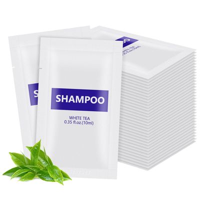 HQSLsund 30 pack 0.35 fl oz10ml Travel Size Shampoo Bulk Individually Wrapped - Refreshing Mini Shampoo Packets Hair Shampoo Single Use Supplies for Homeless Care Hotel Guests, White Tea Scent
