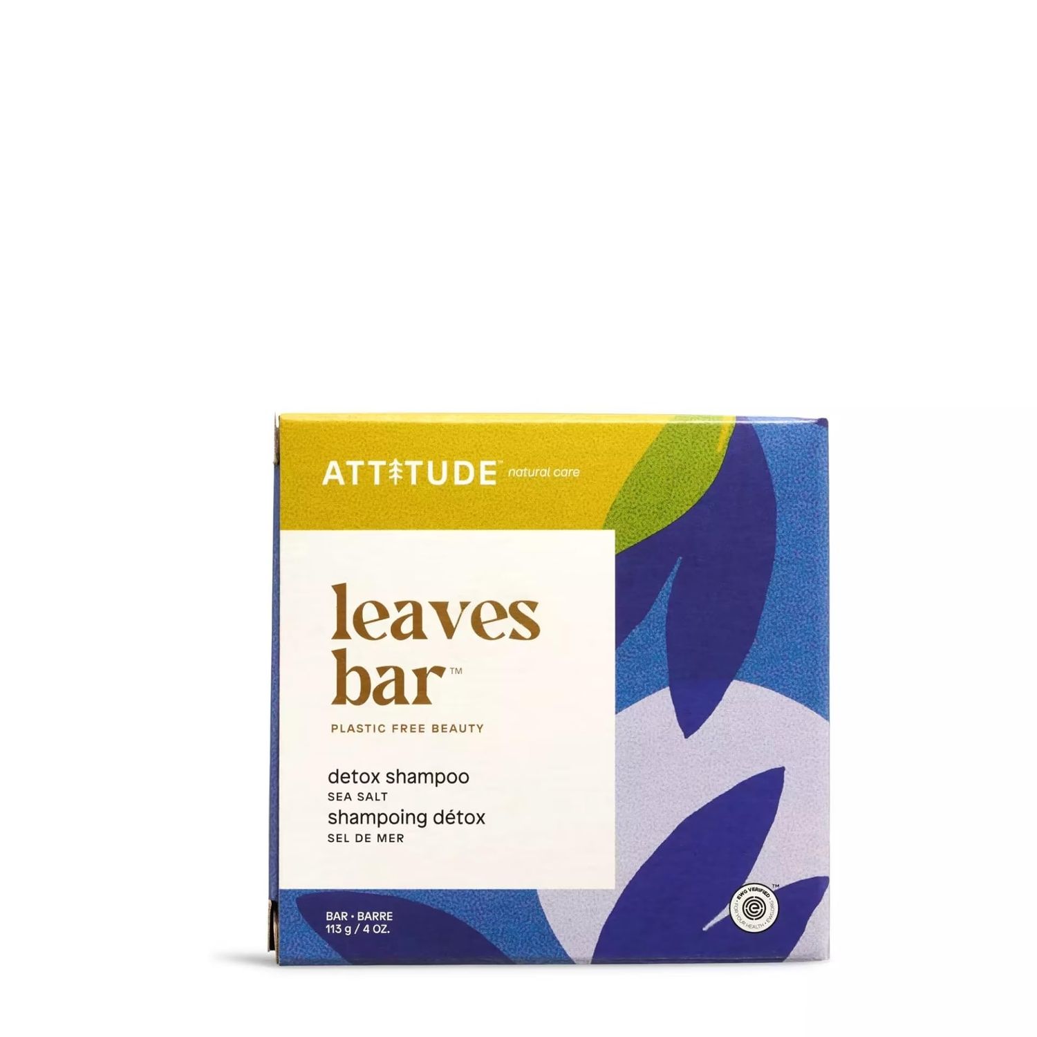 ATTITUDE Detox Shampoo Bar, Natural Origin, Ideal for Oily Hair, Jojoba Oil Yellow Clay, EWG Verified Clean ingredients, Vegan, Sea Salt, 4 Oz