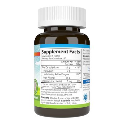 Carlson - Kid's Chewable Zinc, 5 mg, Health Support, Natural Mixed Berry Flavor, 160 Tablets
