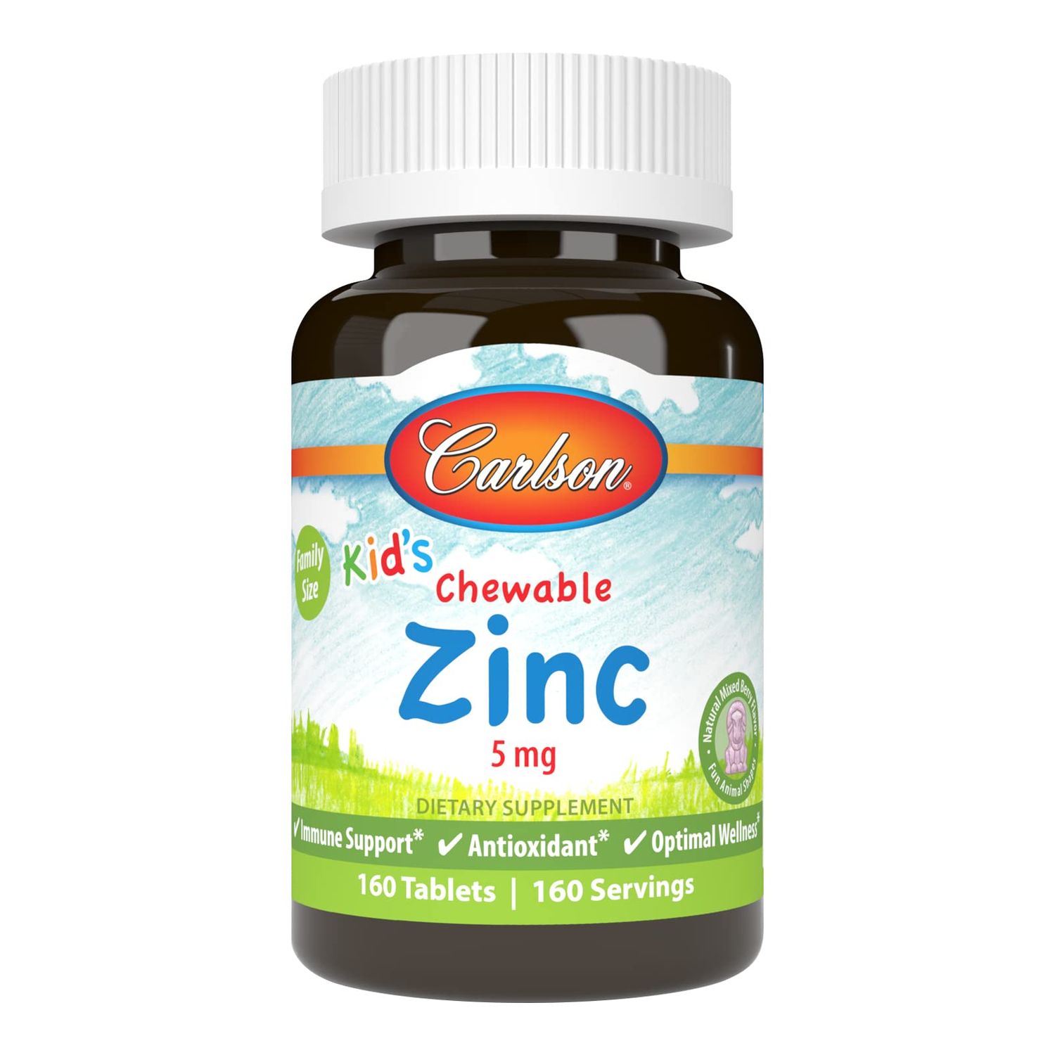 Carlson - Kid&#39;s Chewable Zinc, 5 mg, Health Support, Natural Mixed Berry Flavor, 160 Tablets