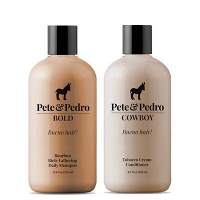 Pete Pedro Bold Cowboy Hair Care Daily Shampoo Conditioner Set Macho, Manly Bourbon Tobacco Scent - Smells Incredible Amazing Lather, Hydrates Hair As Seen On Shark Tank, 8.5 oz. Each