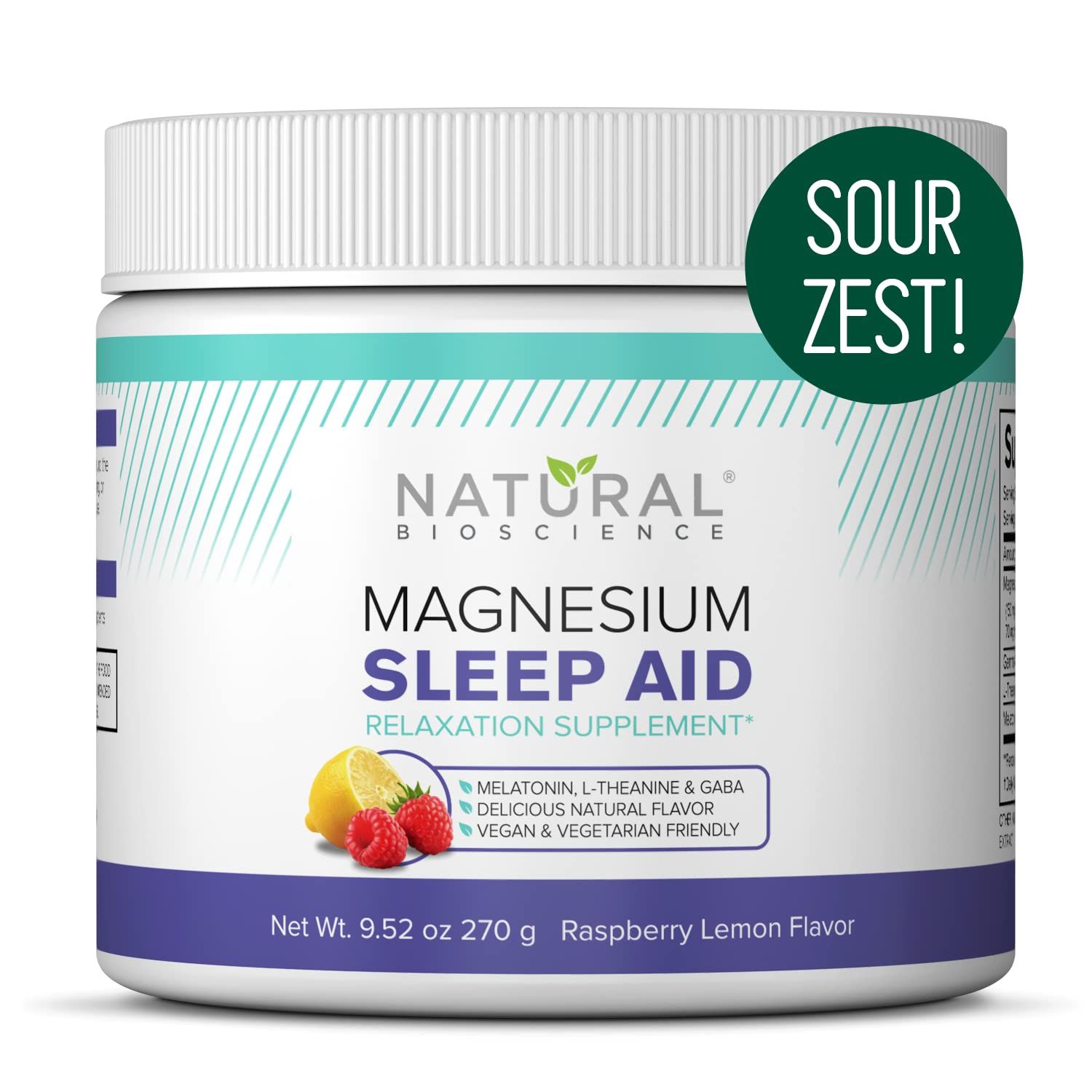 Magnesium Sleep Night Time Powder - Magnesium Citrate, Magnesium Glycinate with Melatonin, L-Theanine and GABA Sleep Aid, Natural Sleep Supplement, Vegan, Gluten-Free, Raspberry Lemon Flavor
