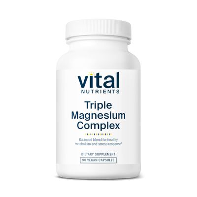 Vital Nutrients Triple Magnesium Complex Supplement Vegan Magnesium Glycinate, Malate Oxide 250mg Easily Absorbed Magnesium Supplement for Stress, Muscle, Heart, Bone Support 90 Capsules