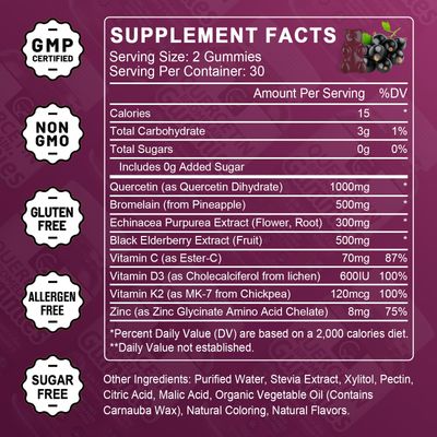(2 Pack) Quercetin Gummies - Quercetin with Bromelain 2378mg - Blend with Elderberry, Echinacea Purpurea Extract, Zinc, Vitamin C,D3,K2, Complex Supports Immune, Cardiovascular Respiratory Function