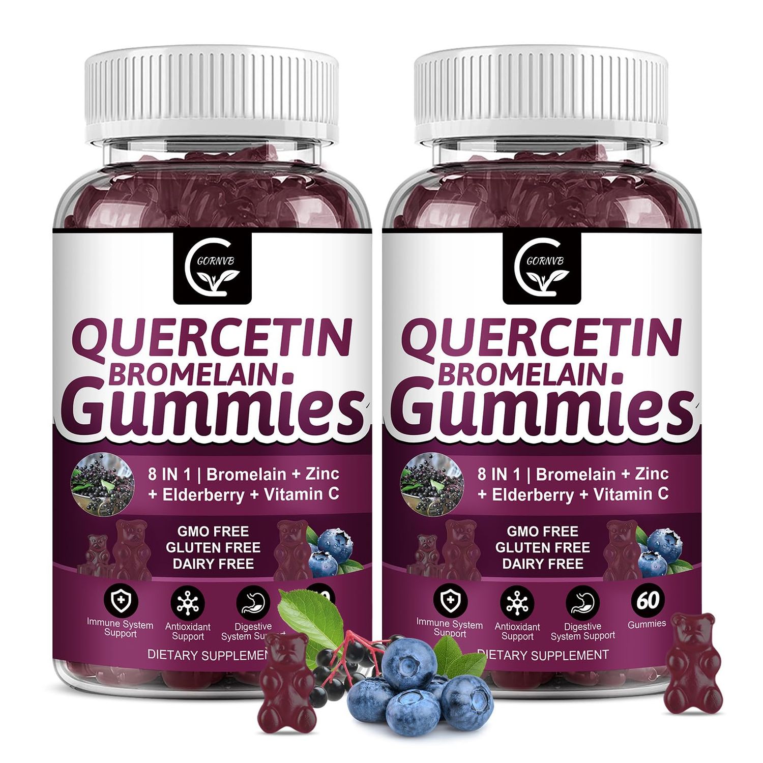(2 Pack) Quercetin Gummies - Quercetin with Bromelain 2378mg - Blend with Elderberry, Echinacea Purpurea Extract, Zinc, Vitamin C,D3,K2, Complex Supports Immune, Cardiovascular Respiratory Function