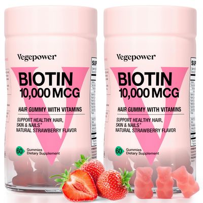Biotin Gummies 10000mcg Supplements - with Vitamin C, A, D, B-Complex, Folate, Zinc for Women Girls- Vegan Biotin Hair Growth Gummy for Healthy Hair and Nails, Non-GMO, Strawberry, 120 Bear