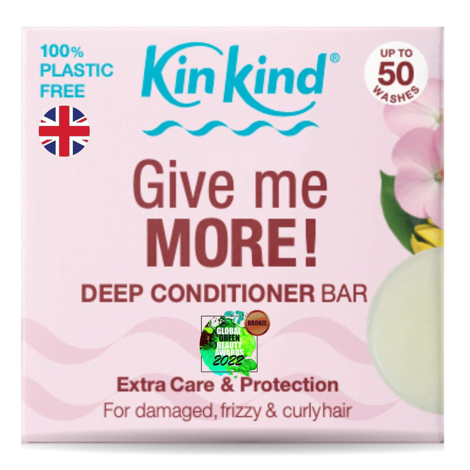 KinKind Give me MORE! Deep Conditioner Bar for Damaged, Frizzy Curly Hair. Extra Care Protection. Vegan Cruelty Free. Upto 50 washes! 40g