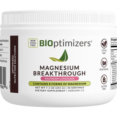 BIOptimizers Magnesium Breakthrough Drink Raspberry Lemonade - 8 Forms of Magnesium: Glycinate, Malate, Citrate, and More - Natural Sleep and Brain Supplement - 6 oz (30 Servings)