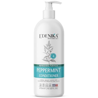 Edenika Botanicals Peppermint Conditioner with Calendula, Bergamot Castor Oil, 16 fl oz, Refreshing Hydrating Formula, Vegan, Sulfate-Free, Paraben-Free, for All Hair Types