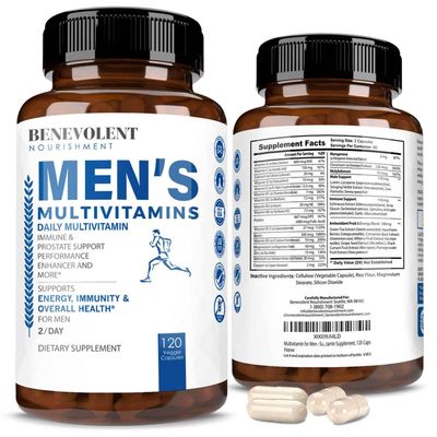 Benevolent Nourishment Multivitamin for Men - Supports Energy Overall Health - Essential Daily Vitamins for Men, Biotin, Magnesium, Zinc Antioxidant for Immune Health - Non-GMO,120 Caps